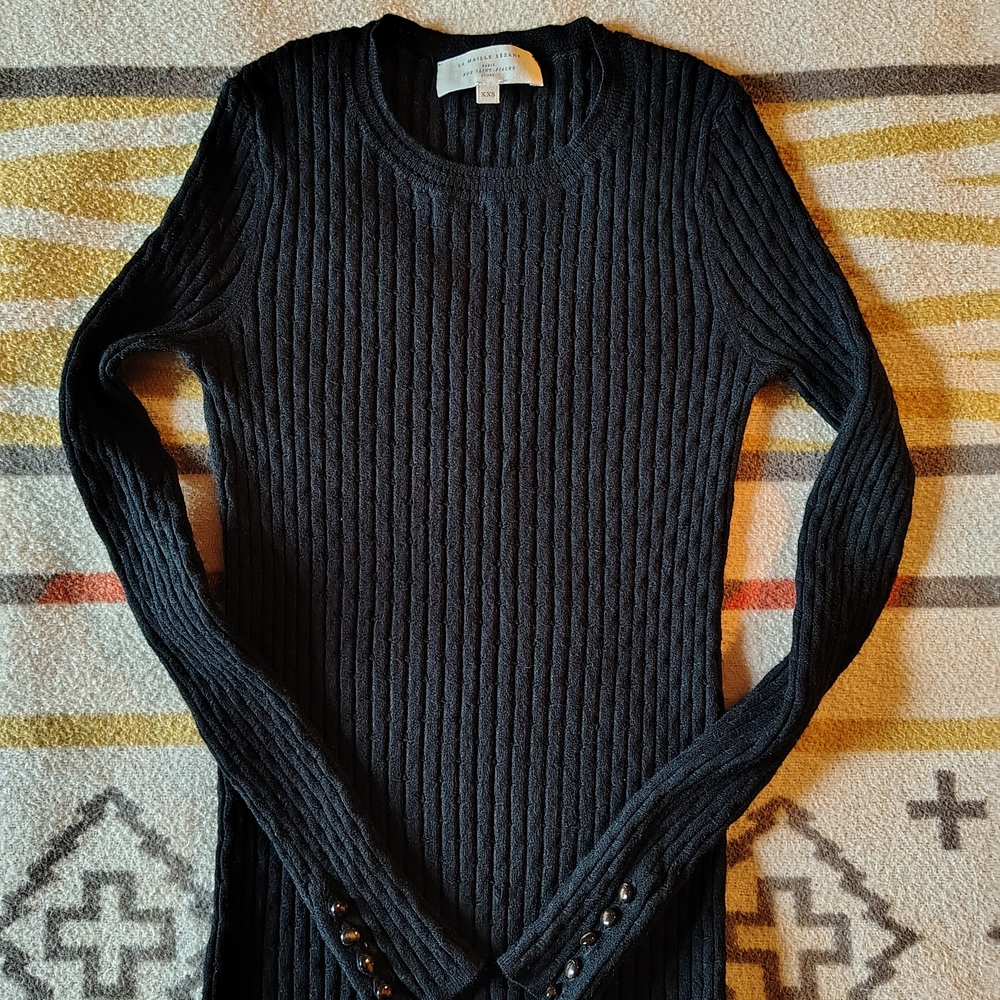 Black Ribbed Long Sleeve Sweater Dress